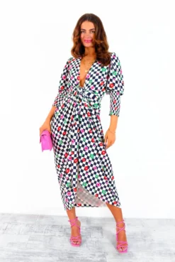 Glamorous Drive Em Wild - Checkerboard Flower Print Midi Wrap Dress -Glamoros Clothing Shop Drive EmWild CheckerboardFlowerPrintMidiWrapDress 9