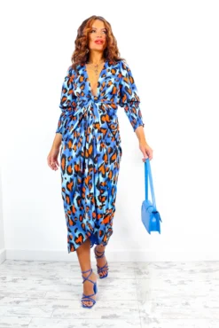 Glamorous Drive Em Wild - Cobalt Orange Leopard Midi Wrap Dress -Glamoros Clothing Shop Drive EmWild CobaltOrangeLeopardMidiWrapDress 1