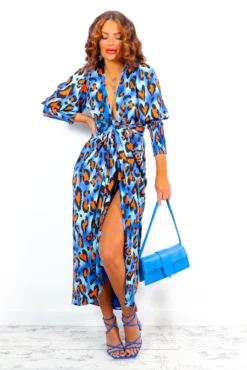 Glamorous Drive Em Wild - Cobalt Orange Leopard Midi Wrap Dress -Glamoros Clothing Shop Drive EmWild CobaltOrangeLeopardMidiWrapDress 4