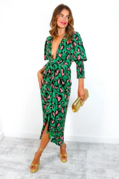 Glamorous Drive 'Em Wild - Forest Pink Leopard Midi Wrap Dress -Glamoros Clothing Shop Drive EmWild ForestPinkLeopardMidiWrapDress 5