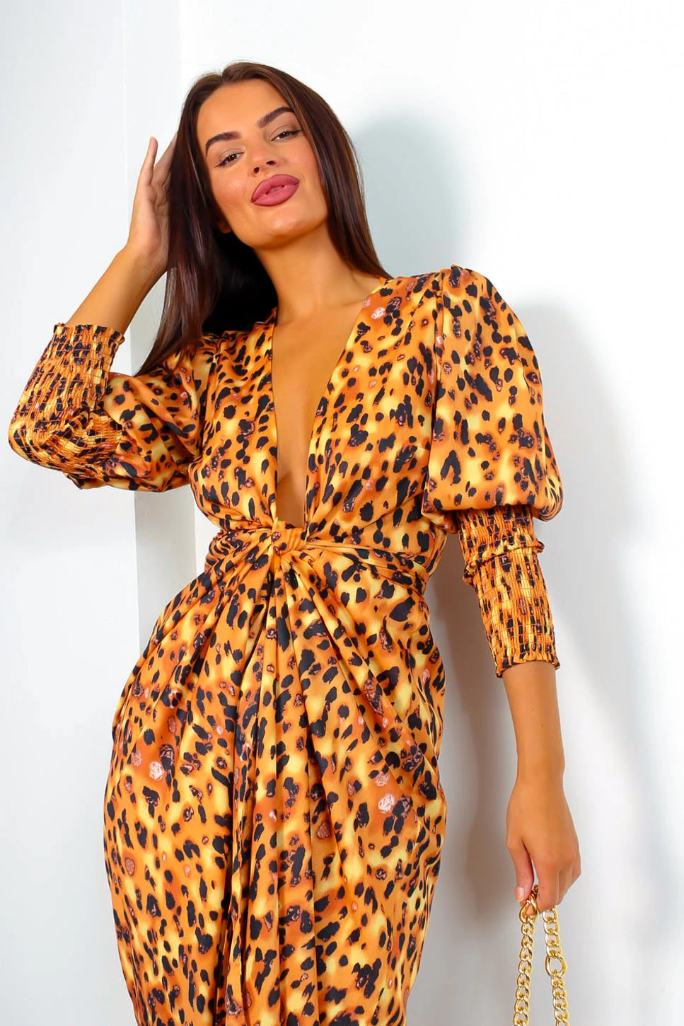 Glamorous Drive Em Wild - Golden Leopard Print Midi Wrap Dress 2 Glamorous Drive Em Wild - Golden Leopard Print Midi Wrap Dress - Image 2