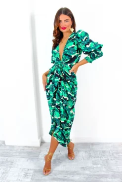 Glamorous Drive Em Wild - Green Black Animal Print Midi Wrap Dress -Glamoros Clothing Shop Drive EmWild GreenBlackAnimalPrintMidiWrapDress 1