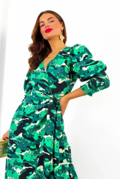 Glamorous Drive Em Wild - Green Black Animal Print Midi Wrap Dress -Glamoros Clothing Shop Drive EmWild GreenBlackAnimalPrintMidiWrapDress 4