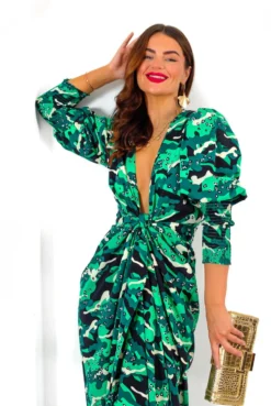 Glamorous Drive Em Wild - Green Black Animal Print Midi Wrap Dress -Glamoros Clothing Shop Drive EmWild GreenBlackAnimalPrintMidiWrapDress 9