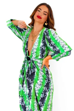 Glamorous Drive Em Wild - Green Grey Snake Print Midi Wrap Dress -Glamoros Clothing Shop Drive EmWild GreenGreySnakePrintMidiWrapDress 8