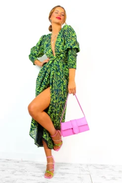 Glamorous Drive Em Wild - Lime Green Black Animal Print Wrap Midi Dress -Glamoros Clothing Shop Drive EmWild LimeGreenBlackAnimalPrintWrapMidiDress 10