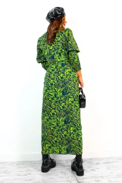 Glamorous Drive Em Wild - Lime Green Black Animal Print Wrap Midi Dress -Glamoros Clothing Shop Drive EmWild LimeGreenBlackAnimalPrintWrapMidiDress 5