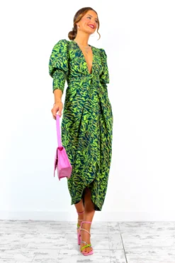 Glamorous Drive Em Wild - Lime Green Black Animal Print Wrap Midi Dress -Glamoros Clothing Shop Drive EmWild LimeGreenBlackAnimalPrintWrapMidiDress 7