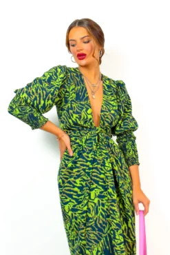 Glamorous Drive Em Wild - Lime Green Black Animal Print Wrap Midi Dress -Glamoros Clothing Shop Drive EmWild LimeGreenBlackAnimalPrintWrapMidiDress 8
