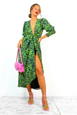 Glamorous Drive Em Wild - Lime Green Black Animal Print Wrap Midi Dress -Glamoros Clothing Shop Drive EmWild LimeGreenBlackAnimalPrintWrapMidiDress 9