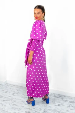 Glamorous Drive Em Wild - Magenta White Polka Dot Midi Wrap Dress -Glamoros Clothing Shop Drive EmWild MagentaWhitePolkaDotMidiWrapDress4
