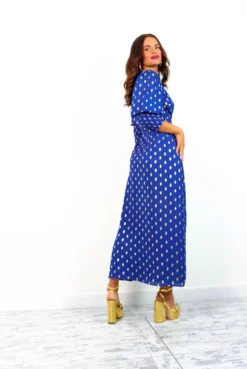 Glamorous Drive 'Em Wild - Cobalt Gold Foil Spot Midi Wrap Dress -Glamoros Clothing Shop Drive EmWild NavyGoldFoilSpotMidiWrapDress 4