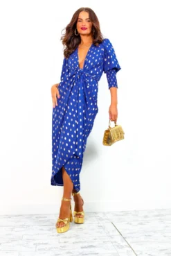 Glamorous Drive 'Em Wild - Cobalt Gold Foil Spot Midi Wrap Dress -Glamoros Clothing Shop Drive EmWild NavyGoldFoilSpotMidiWrapDress 7