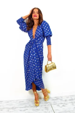Glamorous Drive 'Em Wild - Cobalt Gold Foil Spot Midi Wrap Dress -Glamoros Clothing Shop Drive EmWild NavyGoldFoilSpotMidiWrapDress 8