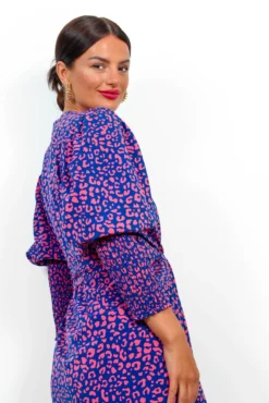 Glamorous Drive Em Wild - Navy Pink Leopard Midi Wrap Dress -Glamoros Clothing Shop Drive EmWild NavyPinkLeopardMidiWrapDress 1