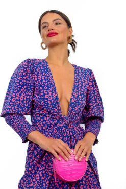 Glamorous Drive Em Wild - Navy Pink Leopard Midi Wrap Dress -Glamoros Clothing Shop Drive EmWild NavyPinkLeopardMidiWrapDress 2