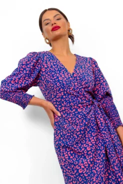 Glamorous Drive Em Wild - Navy Pink Leopard Midi Wrap Dress -Glamoros Clothing Shop Drive EmWild NavyPinkLeopardMidiWrapDress 4