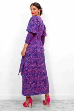 Glamorous Drive Em Wild - Navy Pink Leopard Midi Wrap Dress -Glamoros Clothing Shop Drive EmWild NavyPinkLeopardMidiWrapDress 5