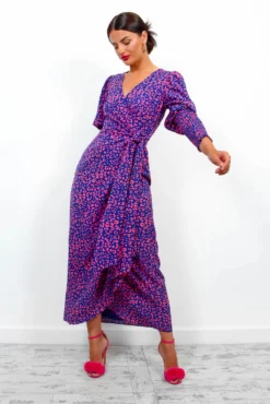 Glamorous Drive Em Wild - Navy Pink Leopard Midi Wrap Dress -Glamoros Clothing Shop Drive EmWild NavyPinkLeopardMidiWrapDress 6