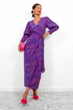 Glamorous Drive Em Wild - Navy Pink Leopard Midi Wrap Dress -Glamoros Clothing Shop Drive EmWild NavyPinkLeopardMidiWrapDress 7
