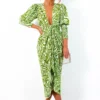 Glamorous Drive 'Em Wild - Olive Green White Zebra Print Midi Wrap Dress