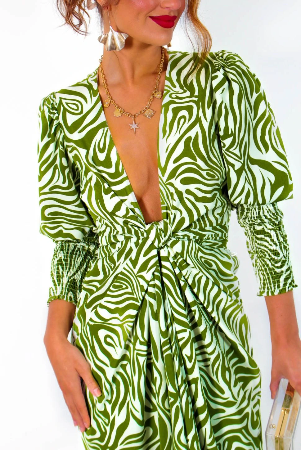 Glamorous Drive 'Em Wild - Olive Green White Zebra Print Midi Wrap Dress 3 Glamorous Drive 'Em Wild - Olive Green White Zebra Print Midi Wrap Dress - Image 3