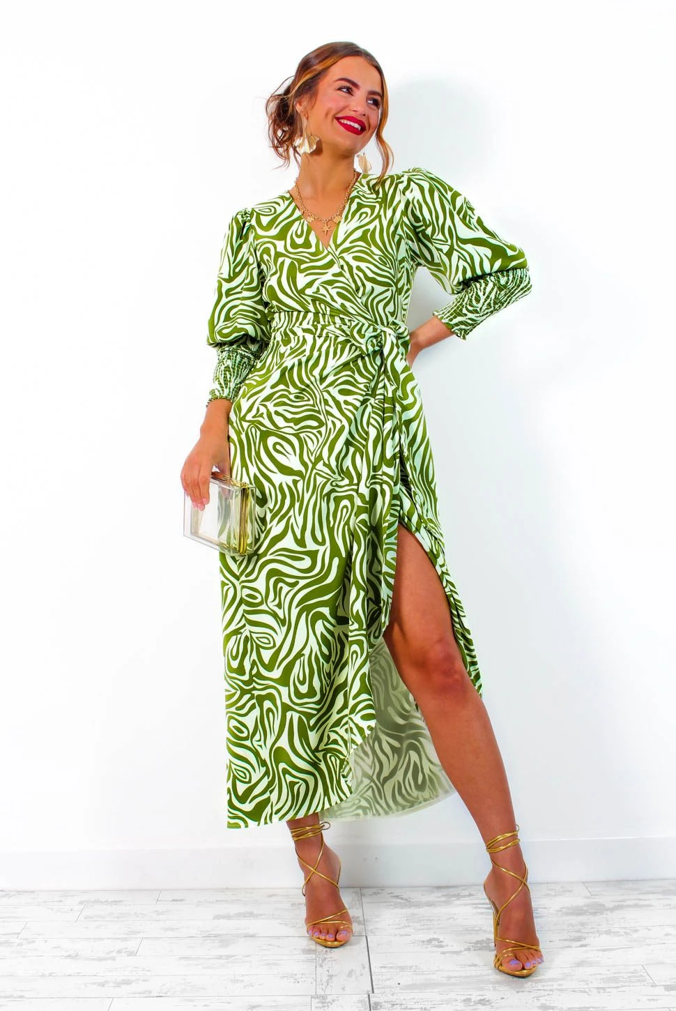 Glamorous Drive 'Em Wild - Olive Green White Zebra Print Midi Wrap Dress 5 Glamorous Drive 'Em Wild - Olive Green White Zebra Print Midi Wrap Dress - Image 5