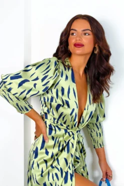 Glamorous Drive Em Wild - Olive Navy Printed Midi Wrap Dress -Glamoros Clothing Shop Drive EmWild OliveNavyPrintedMidiWrapDress2