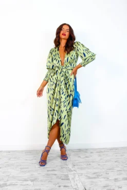 Glamorous Drive Em Wild - Olive Navy Printed Midi Wrap Dress -Glamoros Clothing Shop Drive EmWild OliveNavyPrintedMidiWrapDress3