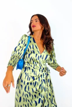 Glamorous Drive Em Wild - Olive Navy Printed Midi Wrap Dress -Glamoros Clothing Shop Drive EmWild OliveNavyPrintedMidiWrapDress6