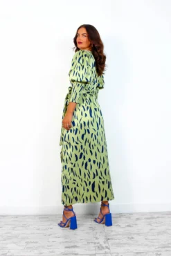 Glamorous Drive Em Wild - Olive Navy Printed Midi Wrap Dress -Glamoros Clothing Shop Drive EmWild OliveNavyPrintedMidiWrapDress7