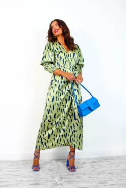 Glamorous Drive Em Wild - Olive Navy Printed Midi Wrap Dress -Glamoros Clothing Shop Drive EmWild OliveNavyPrintedMidiWrapDress8