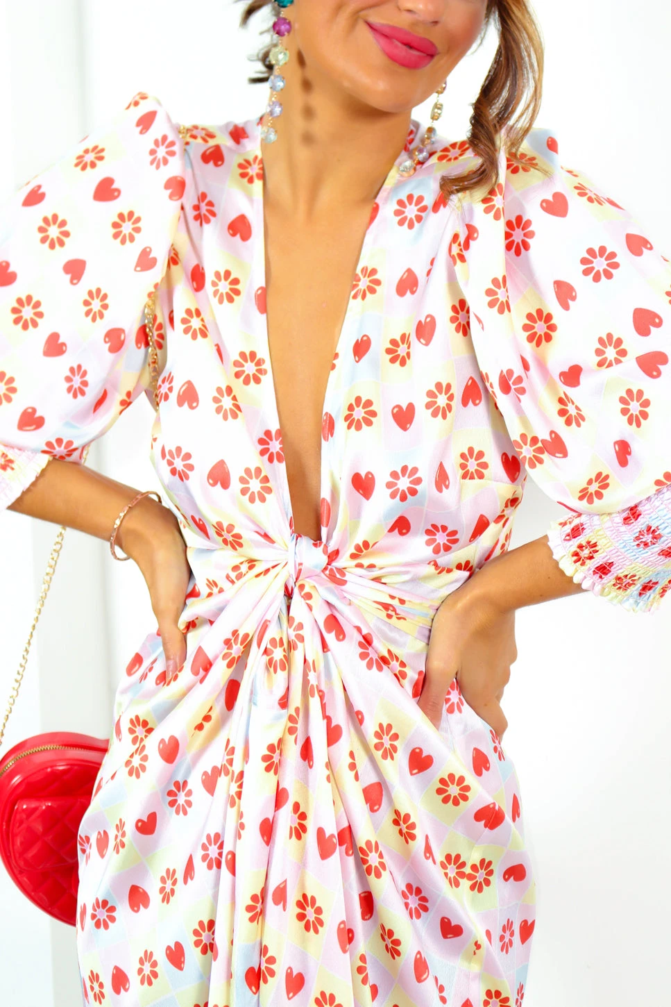 Glamorous Drive Em Wild - Pastel Pink Yellow Tile Print Midi Wrap Dress 11 Glamorous Drive Em Wild - Pastel Pink Yellow Tile Print Midi Wrap Dress - Image 11