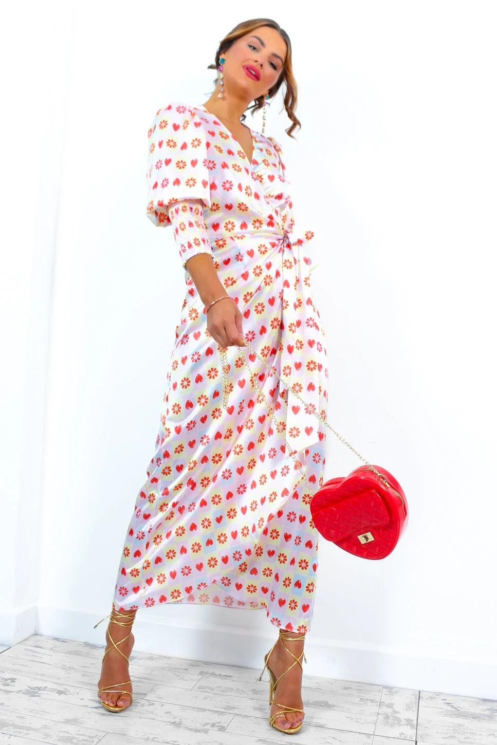 Glamorous Drive Em Wild - Pastel Pink Yellow Tile Print Midi Wrap Dress 4 Glamorous Drive Em Wild - Pastel Pink Yellow Tile Print Midi Wrap Dress - Image 4