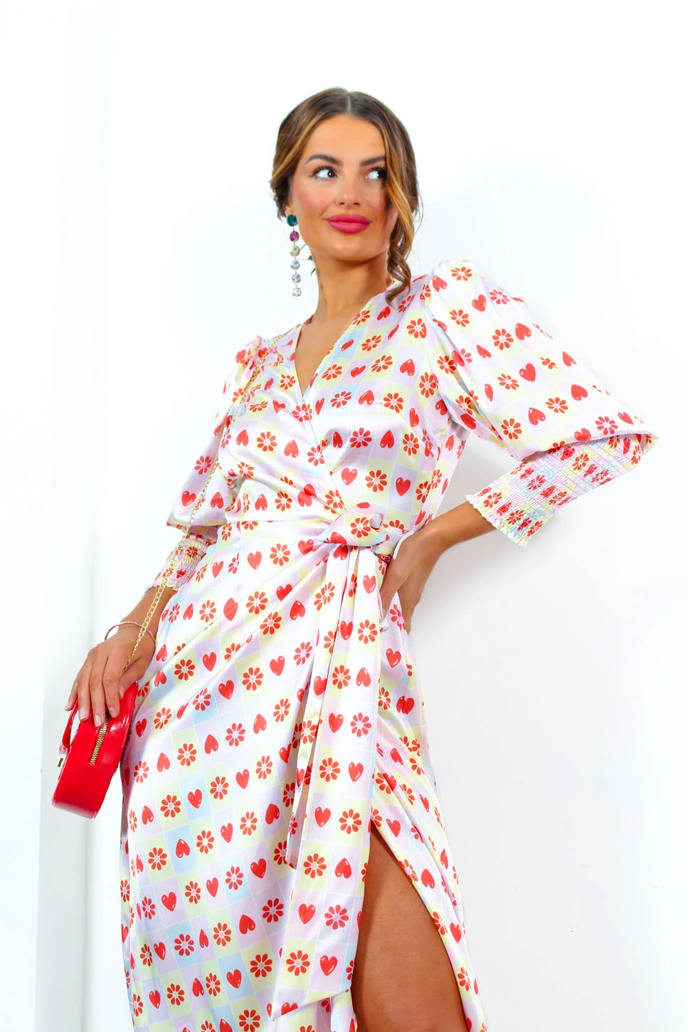 Glamorous Drive Em Wild - Pastel Pink Yellow Tile Print Midi Wrap Dress 7 Glamorous Drive Em Wild - Pastel Pink Yellow Tile Print Midi Wrap Dress - Image 7