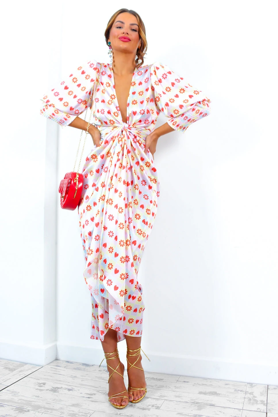 Glamorous Drive Em Wild - Pastel Pink Yellow Tile Print Midi Wrap Dress 3 Glamorous Drive Em Wild - Pastel Pink Yellow Tile Print Midi Wrap Dress - Image 3