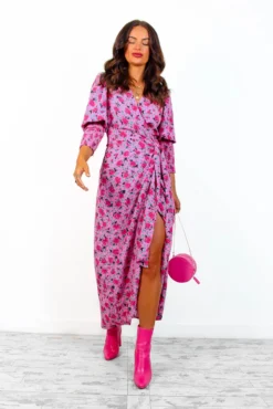 Glamorous Drive Em Wild - Pink Multi Rose Midi Wrap Dress -Glamoros Clothing Shop Drive EmWild PinkMultiRoseMidiWrapDress 2