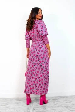 Glamorous Drive Em Wild - Pink Multi Rose Midi Wrap Dress -Glamoros Clothing Shop Drive EmWild PinkMultiRoseMidiWrapDress 3