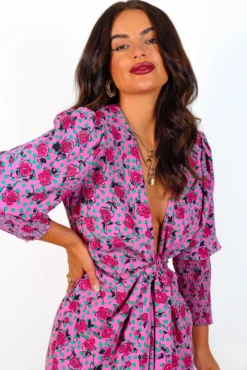 Glamorous Drive Em Wild - Pink Multi Rose Midi Wrap Dress -Glamoros Clothing Shop Drive EmWild PinkMultiRoseMidiWrapDress 7