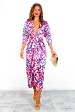 Glamorous Drive 'Em Wild - Pink Purple Spotted Midi Wrap Dress -Glamoros Clothing Shop Drive EmWild PinkPurpleSpottedMidiWrapDress 1