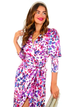 Glamorous Drive 'Em Wild - Pink Purple Spotted Midi Wrap Dress -Glamoros Clothing Shop Drive EmWild PinkPurpleSpottedMidiWrapDress 4