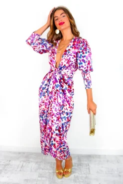 Glamorous Drive 'Em Wild - Pink Purple Spotted Midi Wrap Dress -Glamoros Clothing Shop Drive EmWild PinkPurpleSpottedMidiWrapDress 7