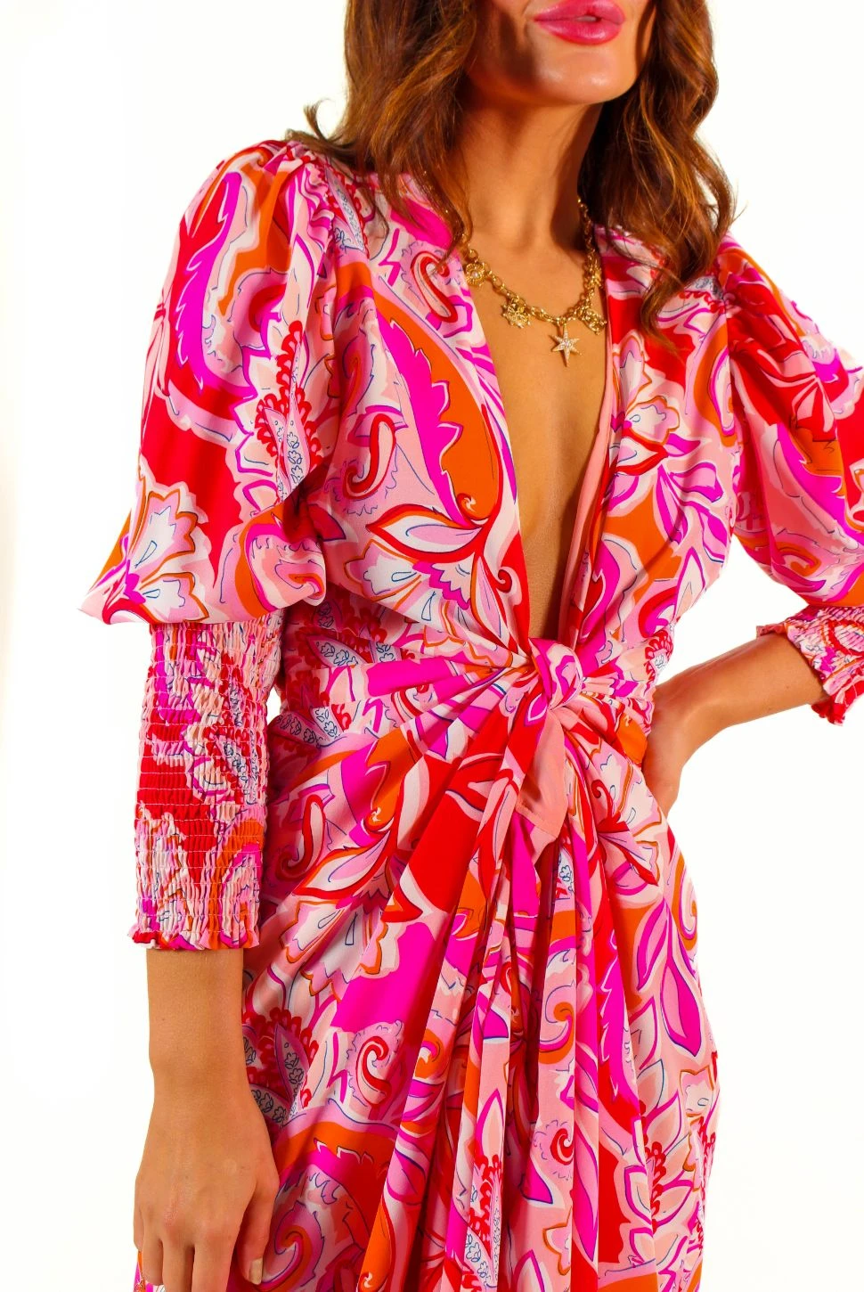 Glamorous Drive Em Wild - Pink Red Paisley Print Midi Wrap Dress 4 Glamorous Drive Em Wild - Pink Red Paisley Print Midi Wrap Dress - Image 4