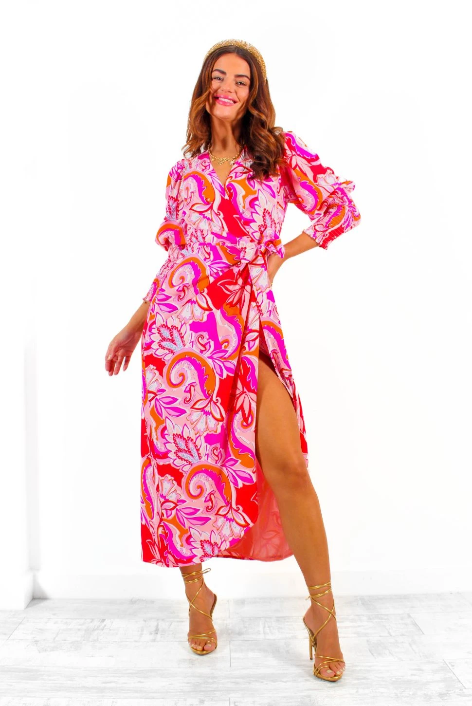 Glamorous Drive Em Wild - Pink Red Paisley Print Midi Wrap Dress 5 Glamorous Drive Em Wild - Pink Red Paisley Print Midi Wrap Dress - Image 5