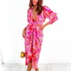 Glamorous Drive Em Wild - Pink Red Paisley Print Midi Wrap Dress