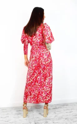 Glamorous Drive Em Wild - Red Beige Animal Print Midi Wrap Dress -Glamoros Clothing Shop Drive EmWild RedBeigeAnimalPrintMidiWrapDress 5