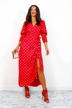 Glamorous Drive 'Em Wild - Red Gold Foil Spot Midi Wrap Dress 19 Glamorous Drive 'Em Wild - Red Gold Foil Spot Midi Wrap Dress -Glamoros Clothing Shop Drive EmWild RedGoldFoilSpotMidiWrapDress3
