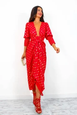 Glamorous Drive 'Em Wild - Red Gold Foil Spot Midi Wrap Dress 20 Glamorous Drive 'Em Wild - Red Gold Foil Spot Midi Wrap Dress -Glamoros Clothing Shop Drive EmWild RedGoldFoilSpotMidiWrapDress4