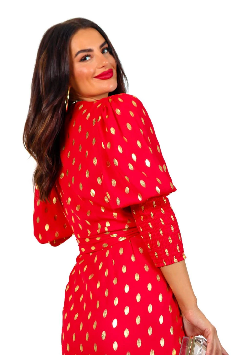 Glamorous Drive 'Em Wild - Red Gold Foil Spot Midi Wrap Dress 11 Glamorous Drive 'Em Wild - Red Gold Foil Spot Midi Wrap Dress - Image 11