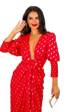 Glamorous Drive 'Em Wild - Red Gold Foil Spot Midi Wrap Dress 17 Glamorous Drive 'Em Wild - Red Gold Foil Spot Midi Wrap Dress -Glamoros Clothing Shop Drive EmWild RedGoldFoilSpotMidiWrapDress8